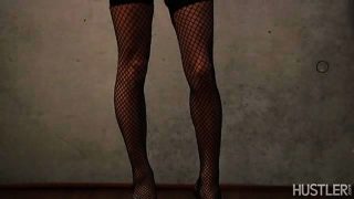 Blonde in fishnets sucking dick