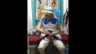 Shiny PVC Cosplay Sissy Lillie Vibrates till Cum