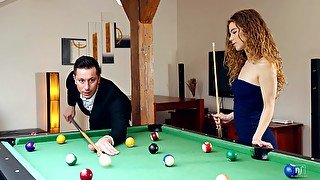 Slender cutie Sabrina Spice enjoys getting fucked on the pool table