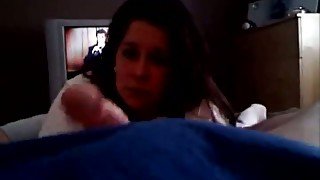 Cute brunette jerks off my shaft and sucks it