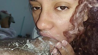 choking on the dick with he  giving creampie, I like so much cum inside from the mouth, in my throat