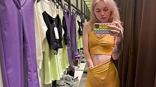 Depraved games in the fitting room. I wanted to make a hot video, but I got horny and cuming in the locker room