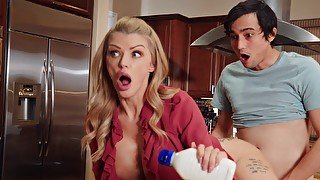 Aroused MILF devours stepson's cock in crazy home XXX