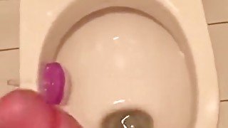 Quick jerk off in public bathroom