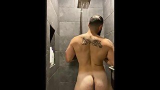 Thick sexy Mexican playing with his dick in the gym showers 🧼 