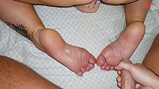 MILF teases foot fetish stepson