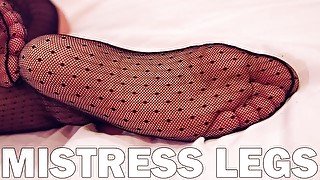 Mistress soles tease in nylon black socks. POV. Close ups