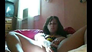 Gigantic vibrator stretches my tight teeny pussy to its limits