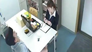 Japanese Saleslady Undertable Footjob