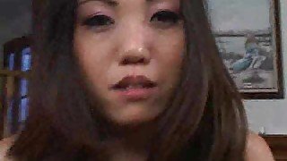 Asian babe sucks and strokes him for cumshot