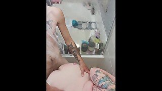 Hot shower sex doggy style, cumshot, loud orgasms