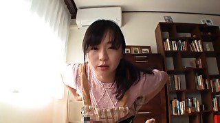 POV homemade video of a cute Japanese chick giving a blowjob