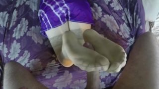 Footjob to Cumshot on Dress & Stockings