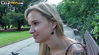 Pretty girl is chatting with a horny old guy in the park