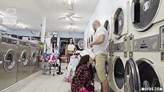 Annika Eve gets fucked and facialized in laundromat