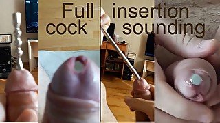 Deep cock sounding plugs insertion while watching femdom sounding porn (full urethral insertion)