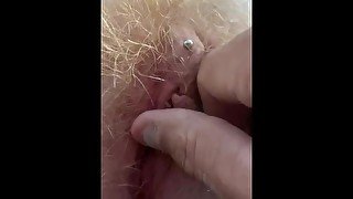 Natural redhead hairy pussy play