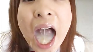 Asian school girl swallow