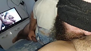 12 insane orgasms in his mouth watching anal dp in porn he cum together so horny🍆🍆🍑🤤💦🥛