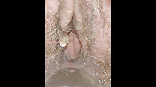 Ultra Hairy Cunt Pissing Close up