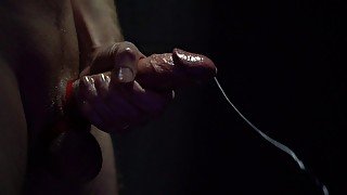 NO SOUND - SILENT - Slow Motion - Hot guy CUMS in the shower with red COCK RING!