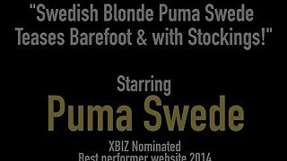 Swedish Blonde Puma Swede Teases Barefoot &amp; with Stockings!