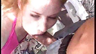 Sucking a long black dick outdoors like a slut