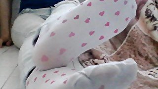 DIRTY WHITE SOCKS (WITH HEARTS) LONG FEET POV