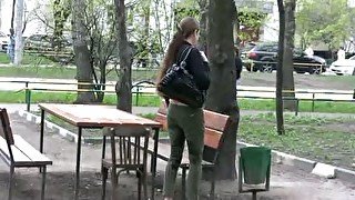 Outdoor piss fetish solo clip with spoiled brunette Olga