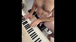 Naked Bach Prelude and Huge Cumshot