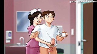 Summertime saga part 139 - hospital nurse jerk my big boner ( Spanish sub )