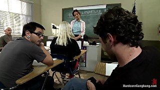 Hot MILF Teacher with Giant Tits Gangbanged by students 18+ Double Anal