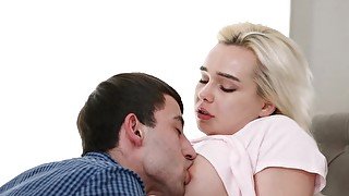 Ravishing blonde gives an amazing blowjob to that stud