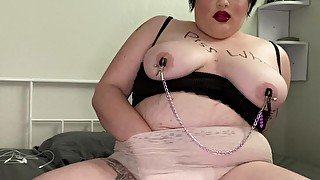 BBW first gushing desperation piss diaper wetting humiliation and masturbation