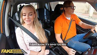 Fakedrivingschool hot learner Victoria Pure strips and drains