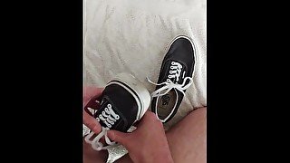 Fucking and cumming on GF's black Vans authentic sneakers