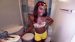 Cute black chick Chanell Heart showing us her new bathroom