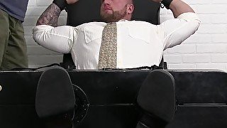 Beefy businessman Gavin severely tickled in bondage