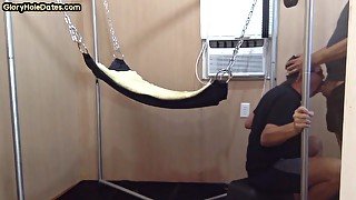 Homemade DILF assdrilled in sling after giving blowjob