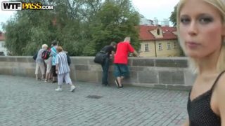 Ambrosial breasty Czech teen Sweet Cat in stockings in public