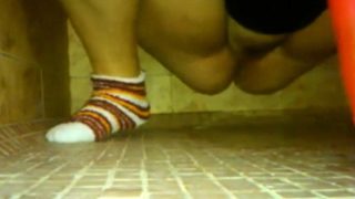 Masturbating and squirting in a public shower