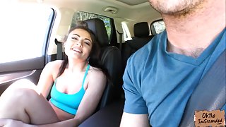 Stranded Adria Rae fucks inside the car