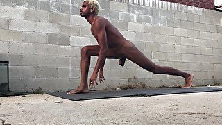 Hot Sexy Stud Does Naked Yoga Stretches in Public Yard