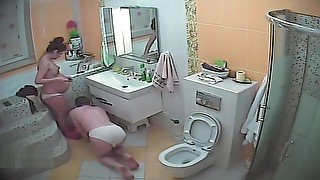 the husband of a pregnant wife shaves pussy