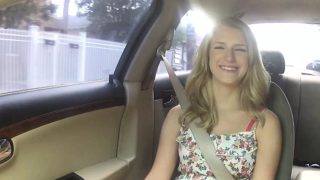 Blonde bitch Dixie is fucked in a car