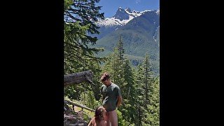 Risky outdoor quicky right on the trail - creampie ending