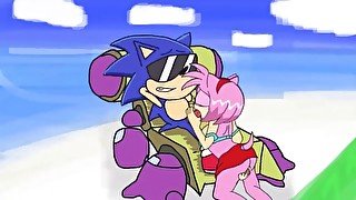 Amy gives Sonic a sloppy blowjob