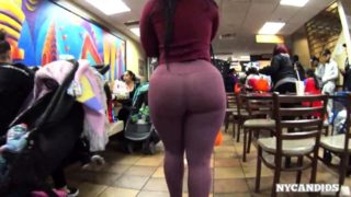 Big booty amateur babe in tight purple pants goes for a walk