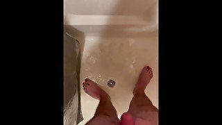 Cute young femboy jerks in the shower until he cums