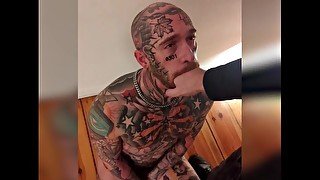 PERVERT Media - Inkedbrln gets his fag throat with huge dildo!